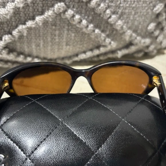 CHANEL Black Sunglasses with Gold Accents & Case - Picture 9 of 9